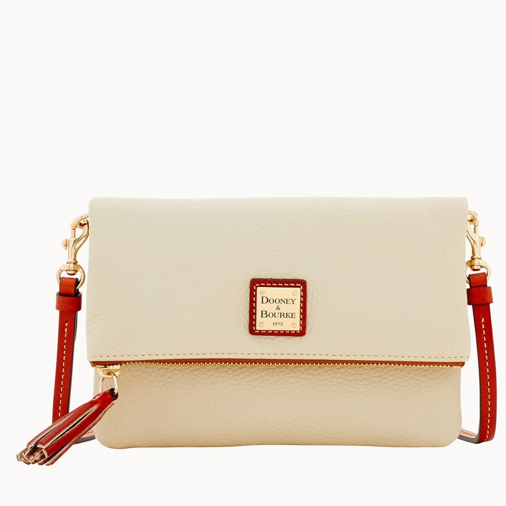 Dooney & Bourke Pebble Grain Foldover Zip Crossbody - Bone - Picture 1 of 5
